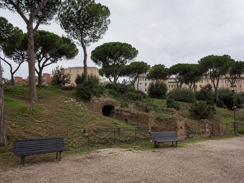 The Parco del Colle Oppio above the Domus Aurea, across from the Colosseum